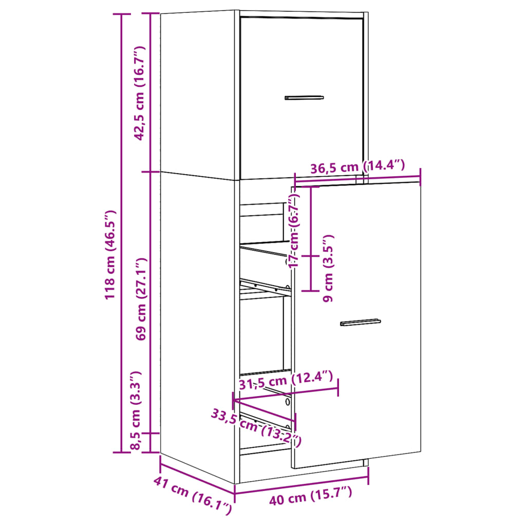 vidaXL Szafka apteczna, stare drewno, 40x41x118 cm