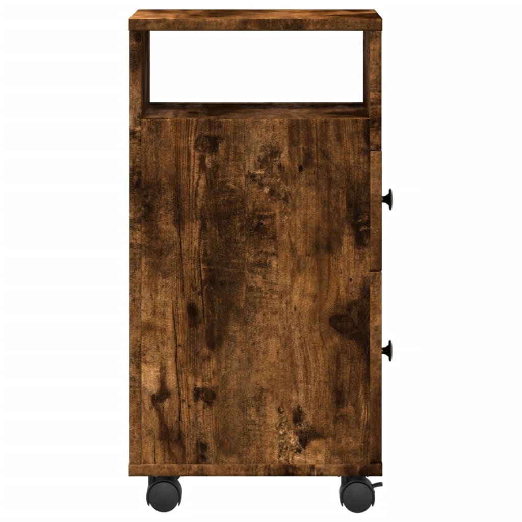 vidaXL Wąska szafka łazienkowa na kółkach, przydymiony dąb