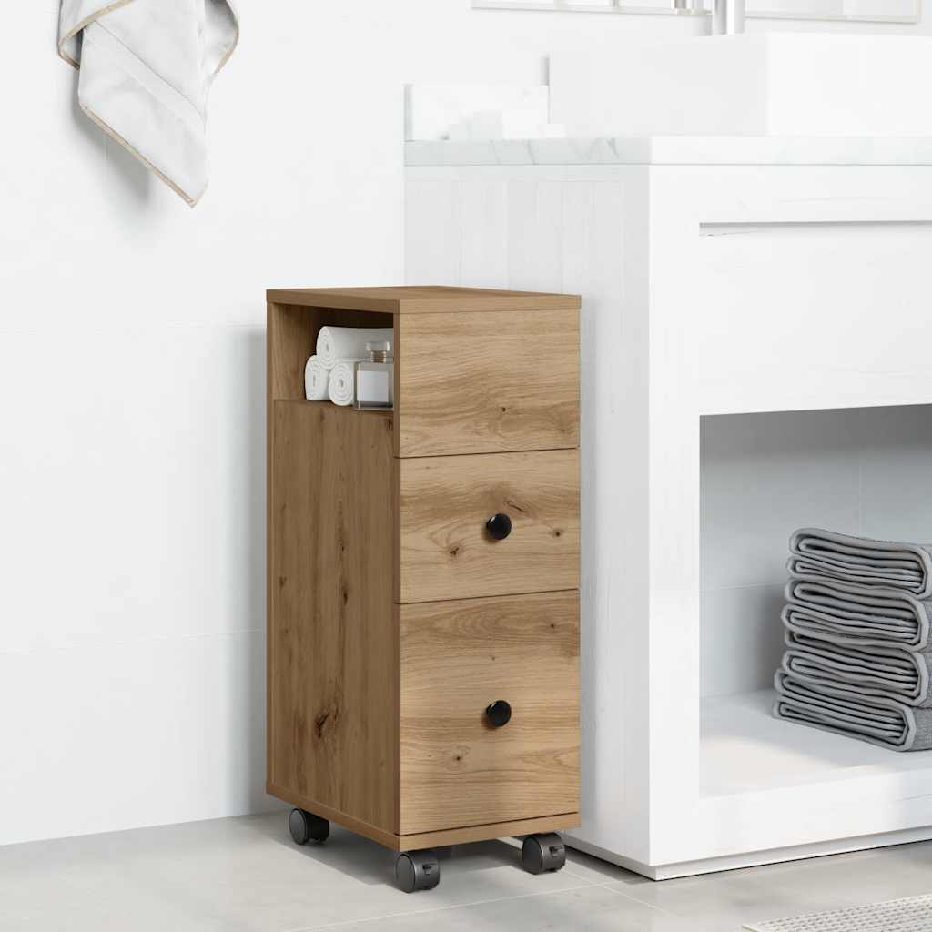vidaXL Wąska szafka łazienkowa na kółkach, dąb artisan
