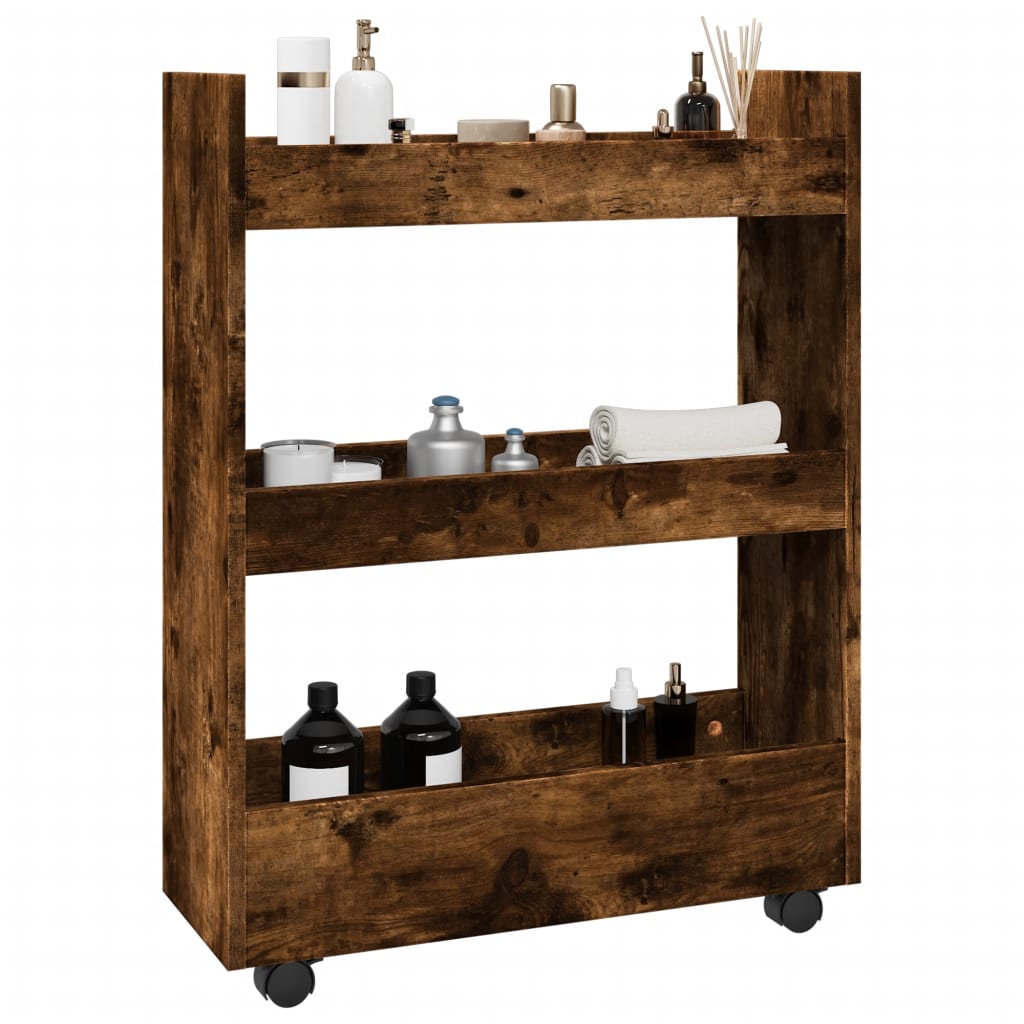 vidaXL Wąski wózek pomocniczy, 3-poziomowy, przydymiony dąb