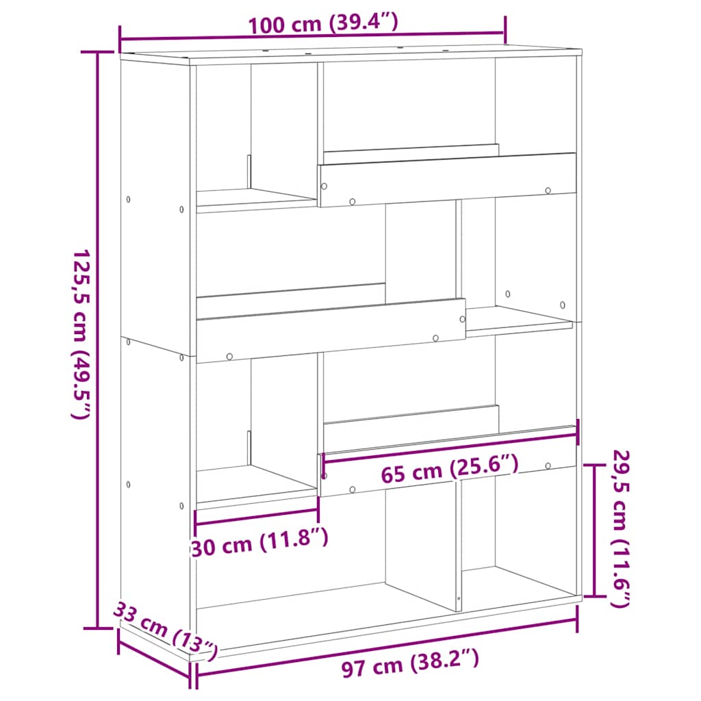 vidaXL Regał, szarość betonu, 100x33x125,5 cm, materiał drewnopochodny