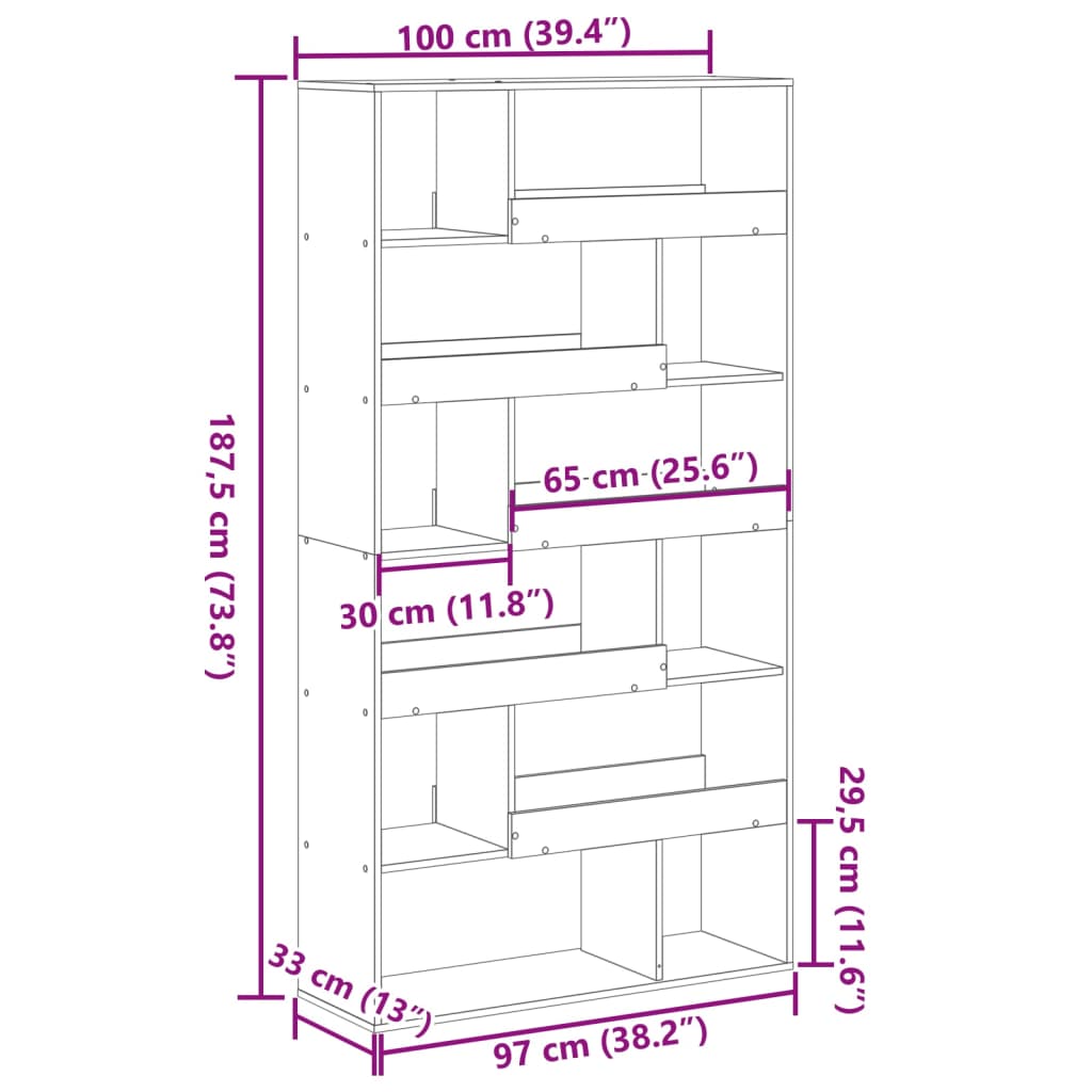 vidaXL Regał, stare drewno, 100x33x187,5 cm, materiał drewnopochodny