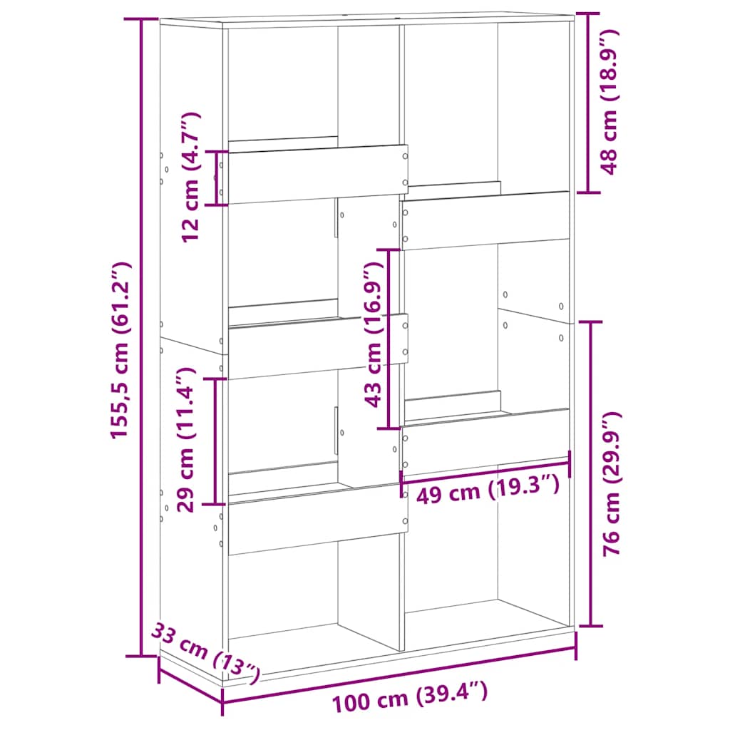 vidaXL Regał, czarny, 100x33x155,5 cm, materiał drewnopochodny