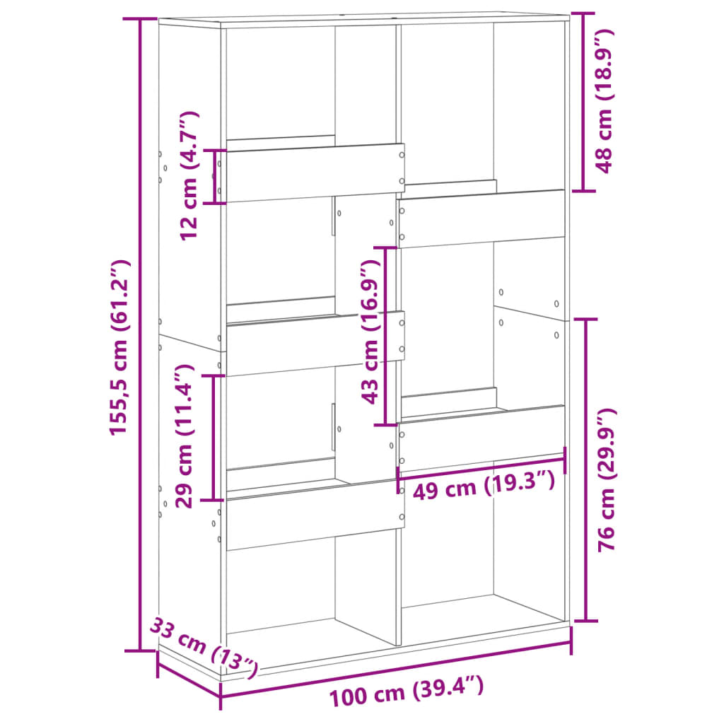 vidaXL Regał, brązowy dąb, 100x33x155,5 cm, materiał drewnopochodny