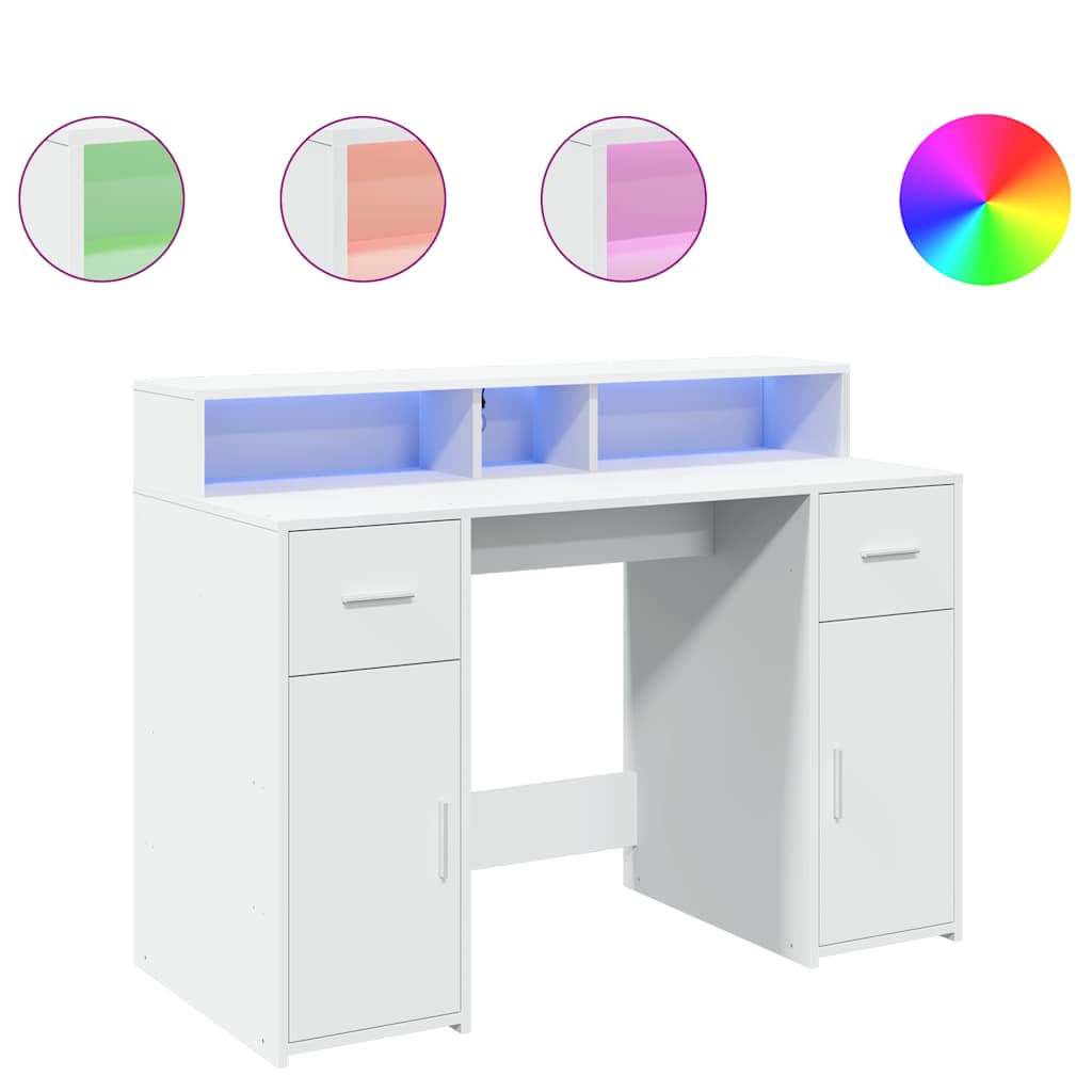 vidaXL Biurko z podświetleniem LED, białe, 120x55x91 cm