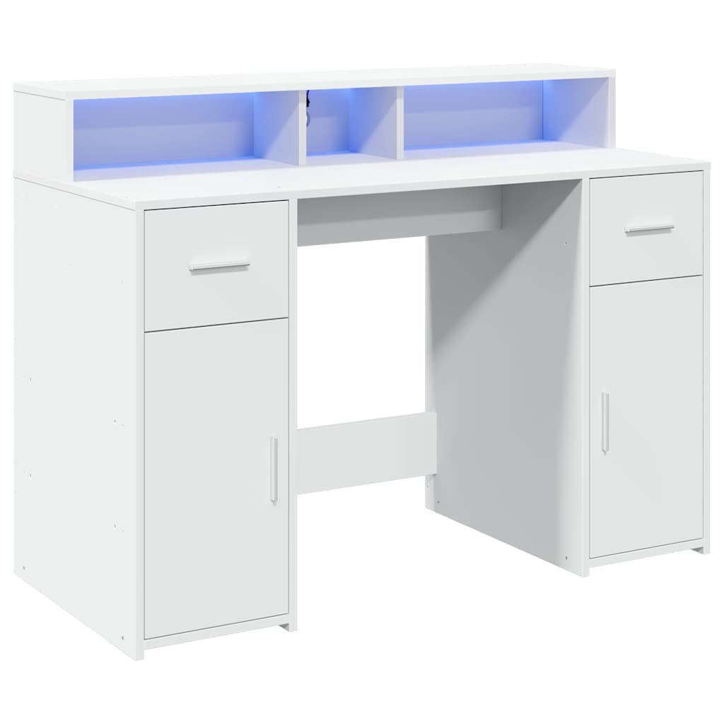 vidaXL Biurko z podświetleniem LED, białe, 120x55x91 cm