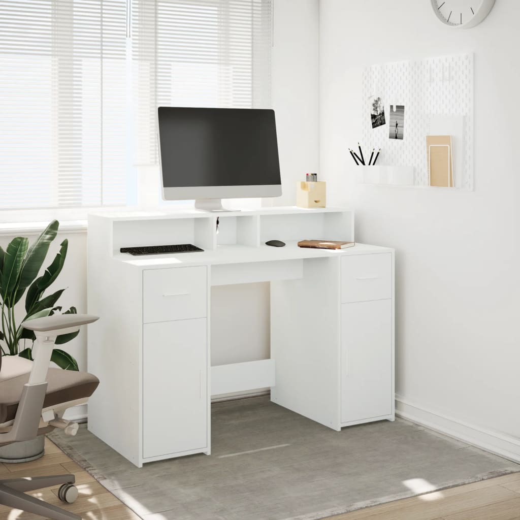 vidaXL Biurko z podświetleniem LED, białe, 120x55x91 cm
