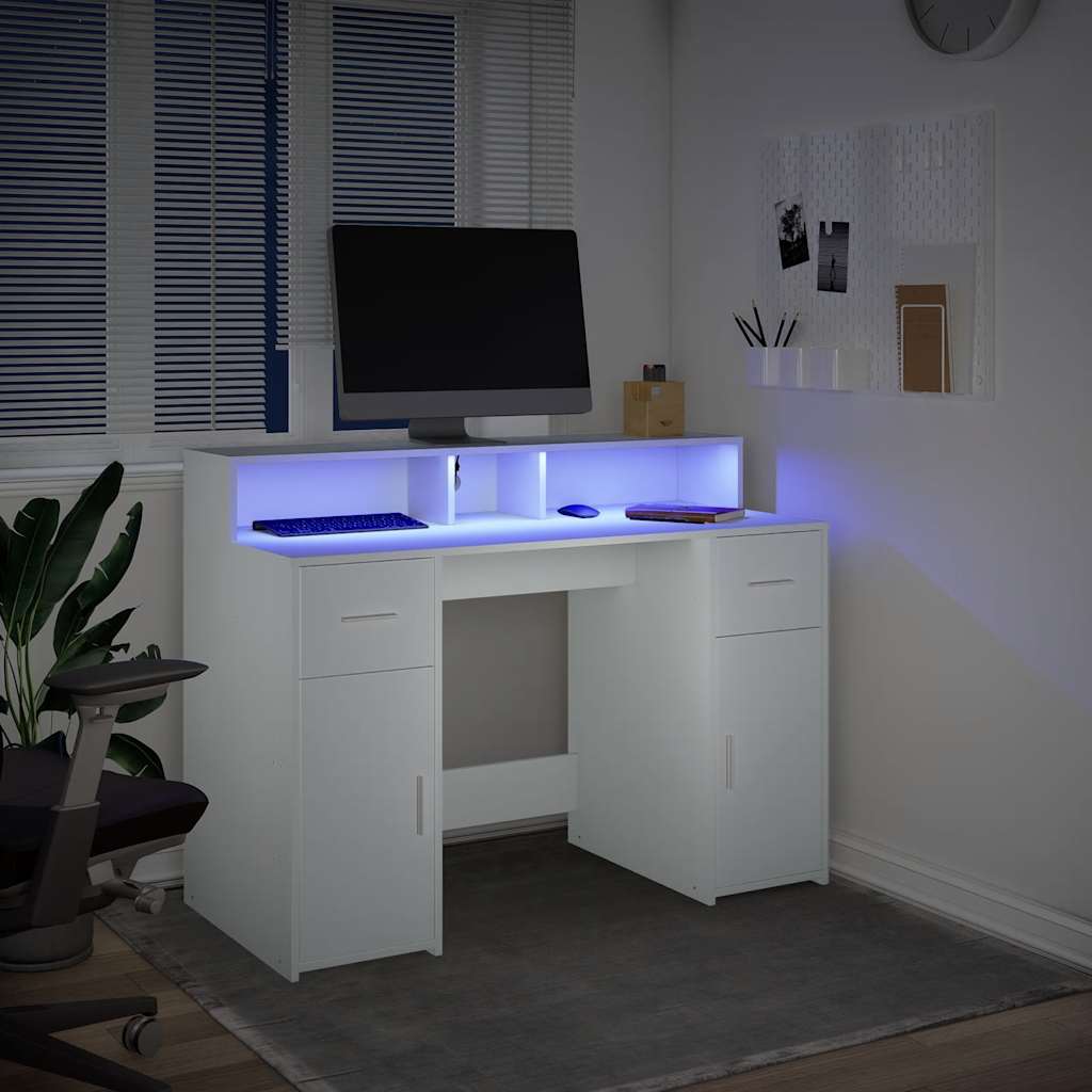 vidaXL Biurko z podświetleniem LED, białe, 120x55x91 cm