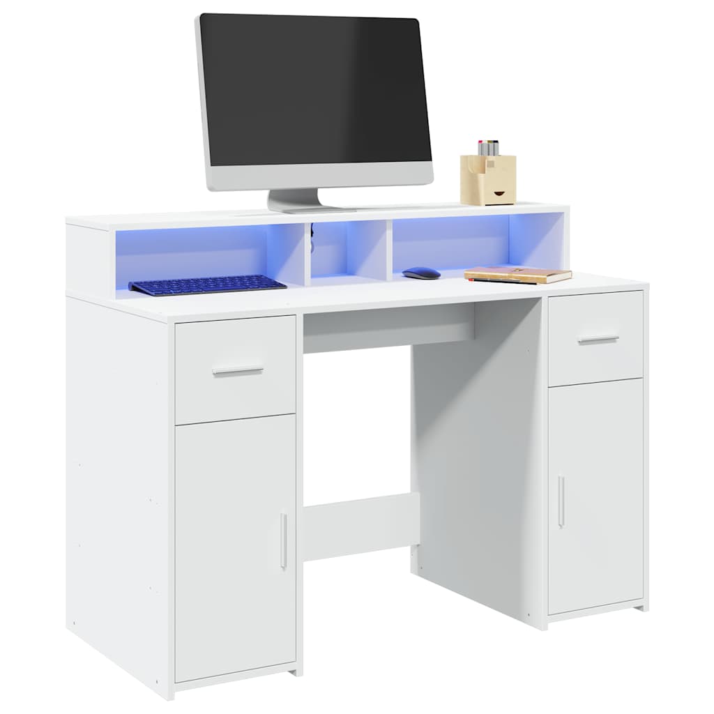 vidaXL Biurko z podświetleniem LED, białe, 120x55x91 cm
