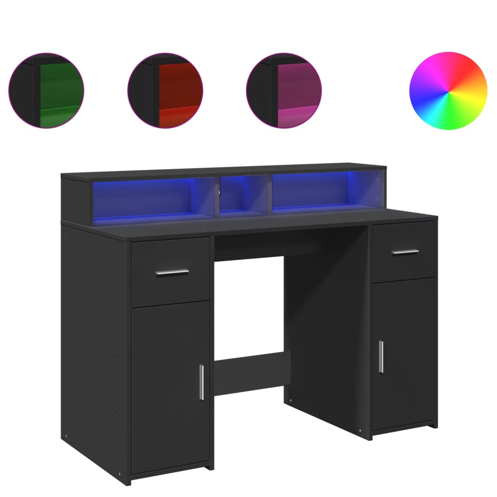 vidaXL Biurko z podświetleniem LED, czarne, 120x55x91 cm