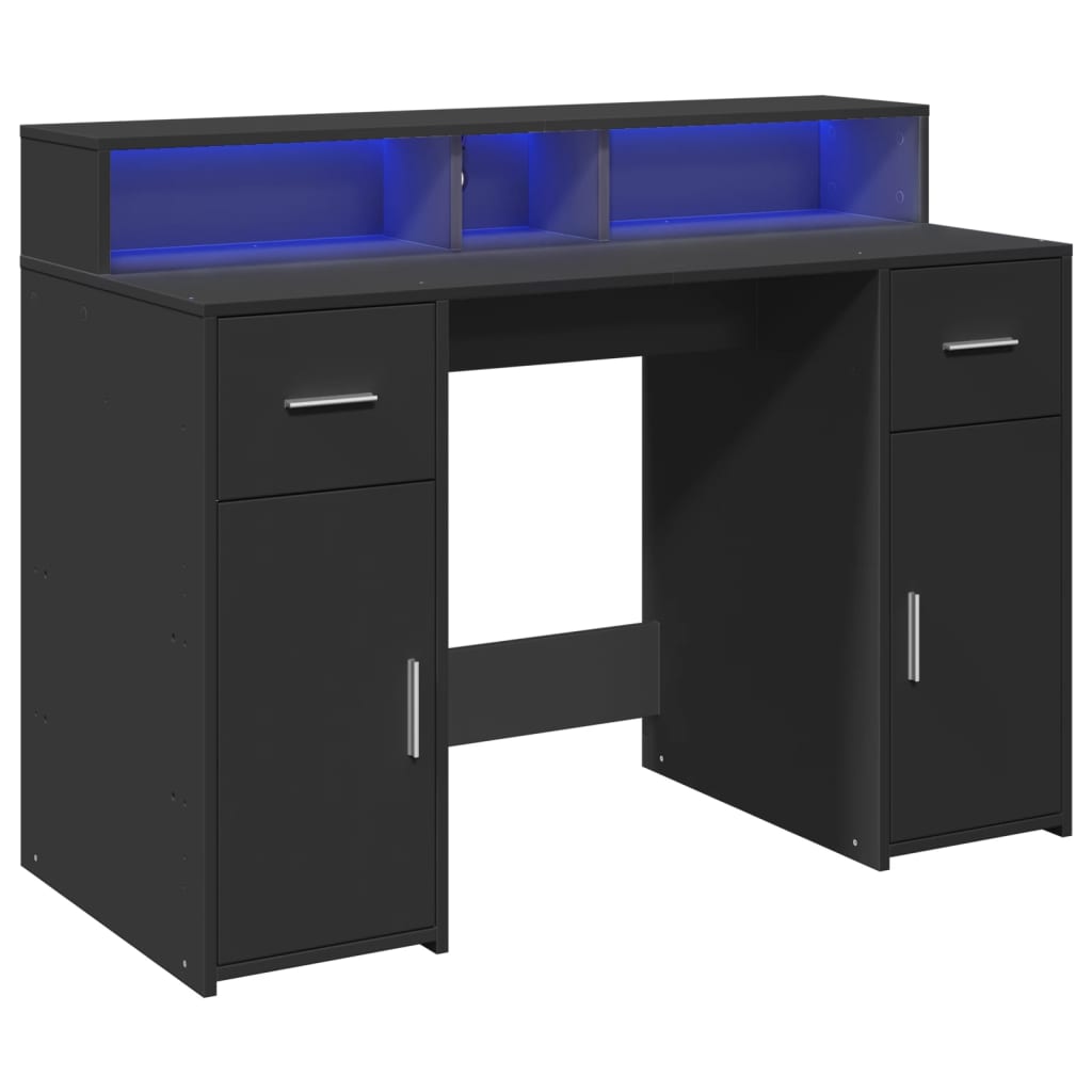 vidaXL Biurko z podświetleniem LED, czarne, 120x55x91 cm