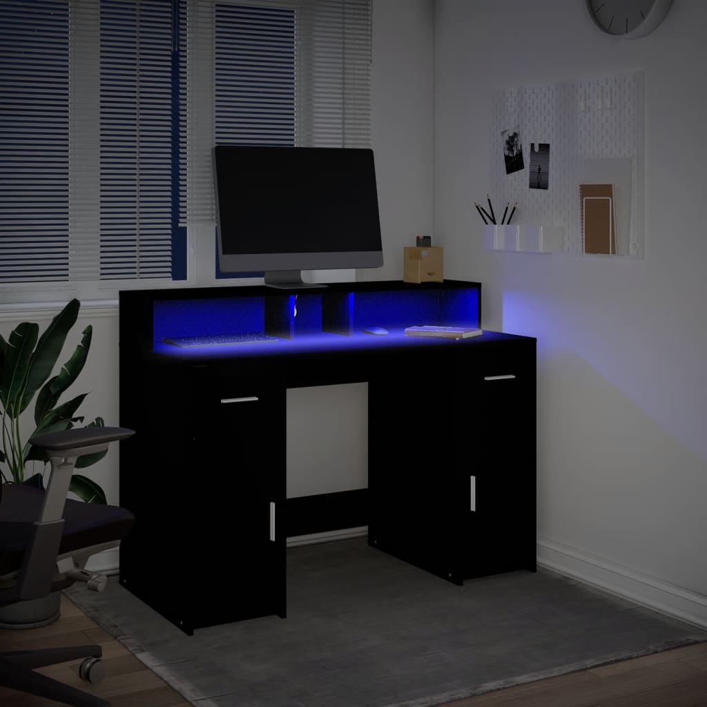 vidaXL Biurko z podświetleniem LED, czarne, 120x55x91 cm