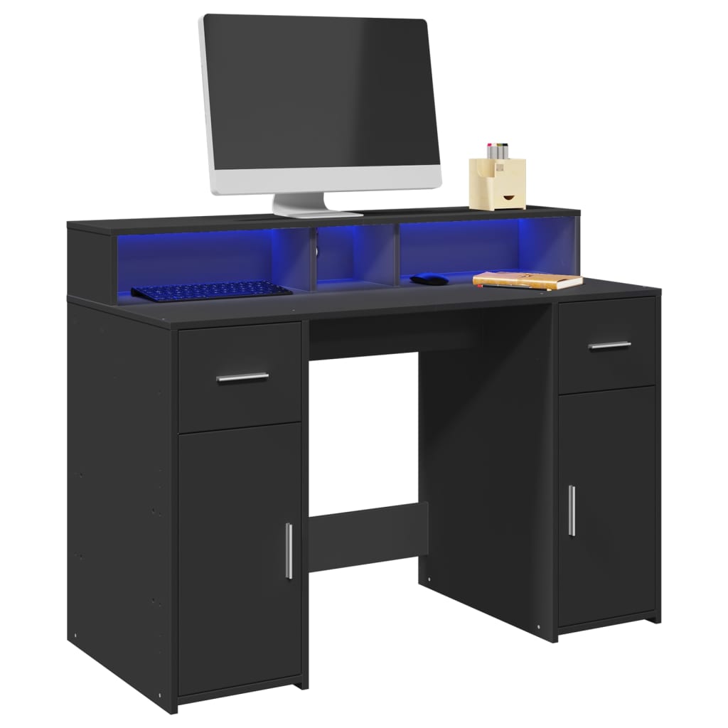 vidaXL Biurko z podświetleniem LED, czarne, 120x55x91 cm