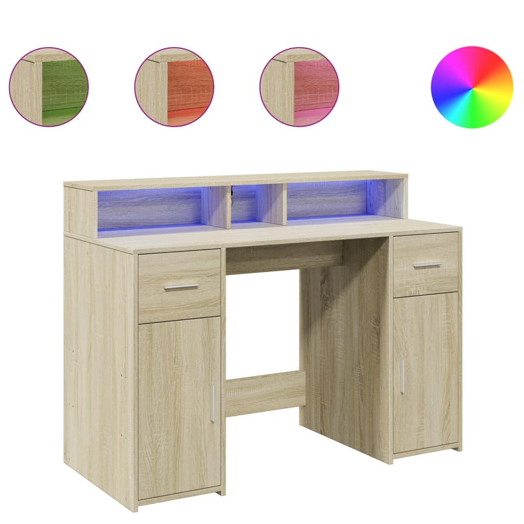 vidaXL Biurko z podświetleniem LED, dąb sonoma, 120x55x91 cm