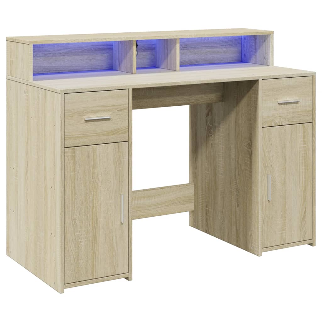 vidaXL Biurko z podświetleniem LED, dąb sonoma, 120x55x91 cm