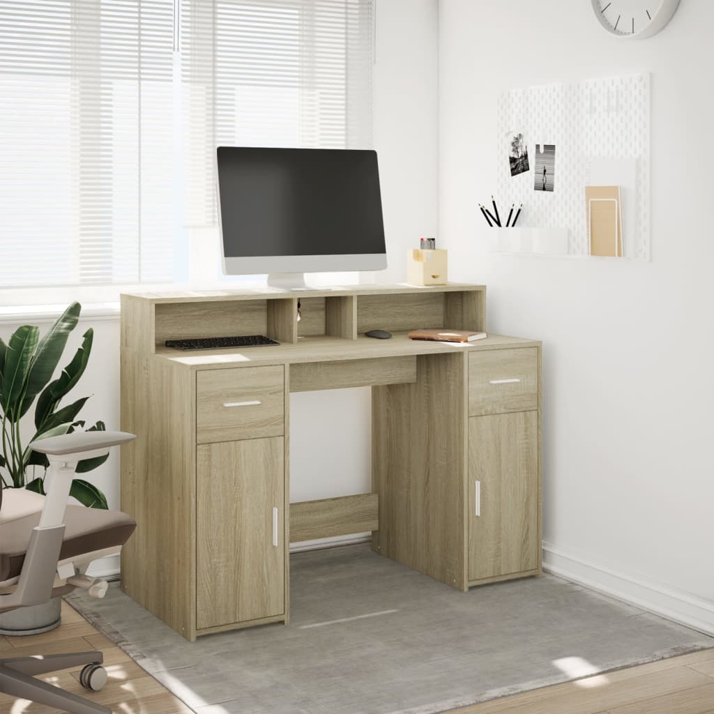 vidaXL Biurko z podświetleniem LED, dąb sonoma, 120x55x91 cm