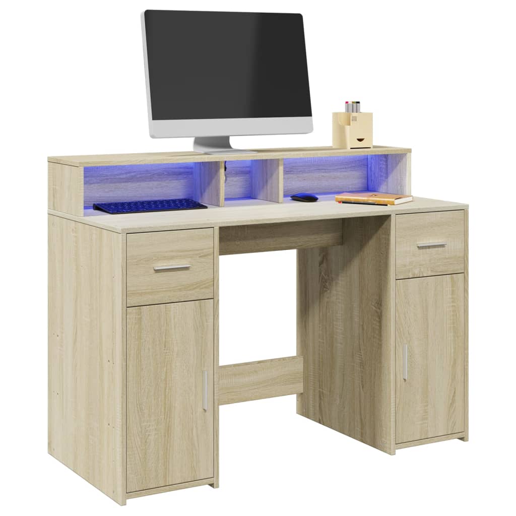 vidaXL Biurko z podświetleniem LED, dąb sonoma, 120x55x91 cm