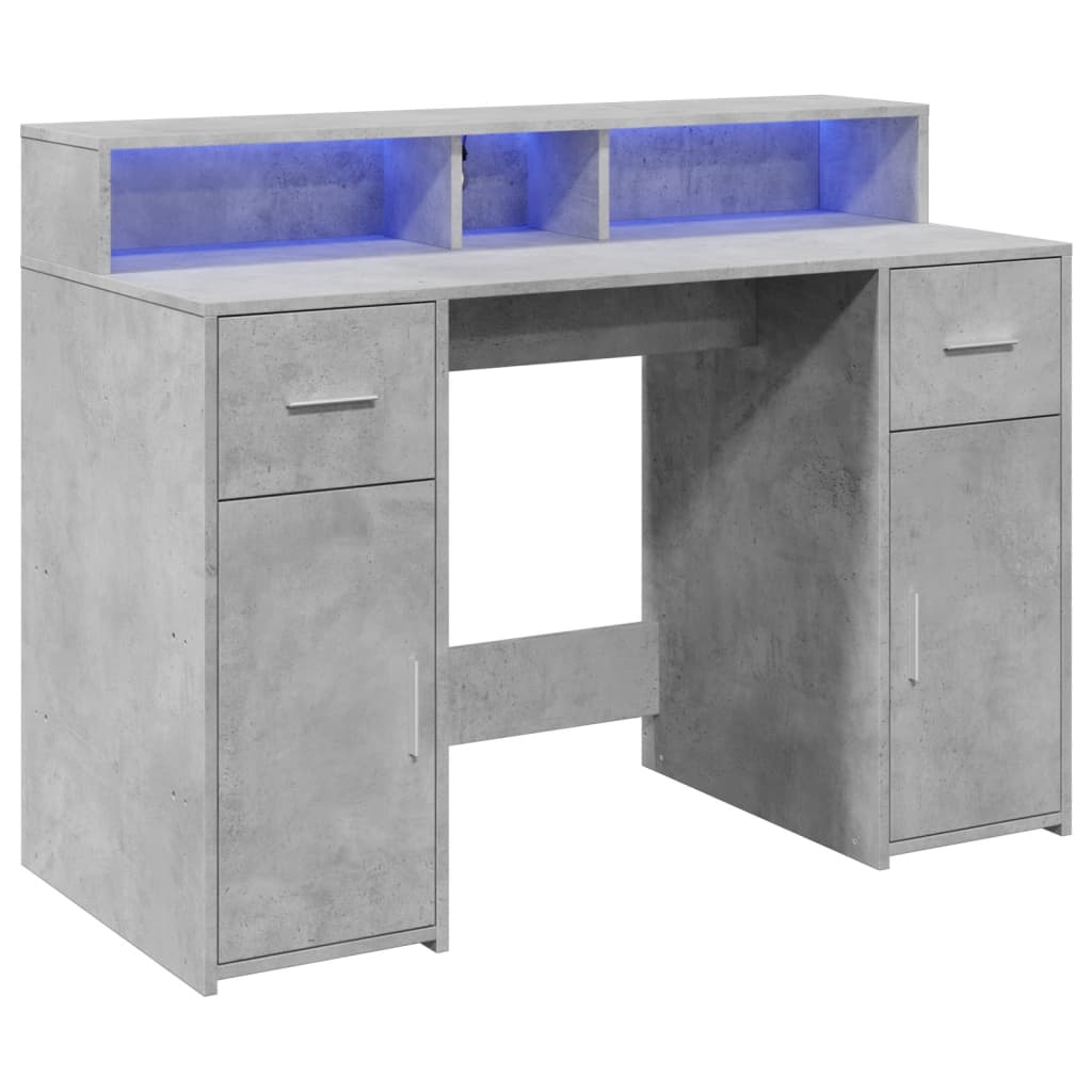 vidaXL Biurko z podświetleniem LED, betonowa szarość, 120x55x91 cm