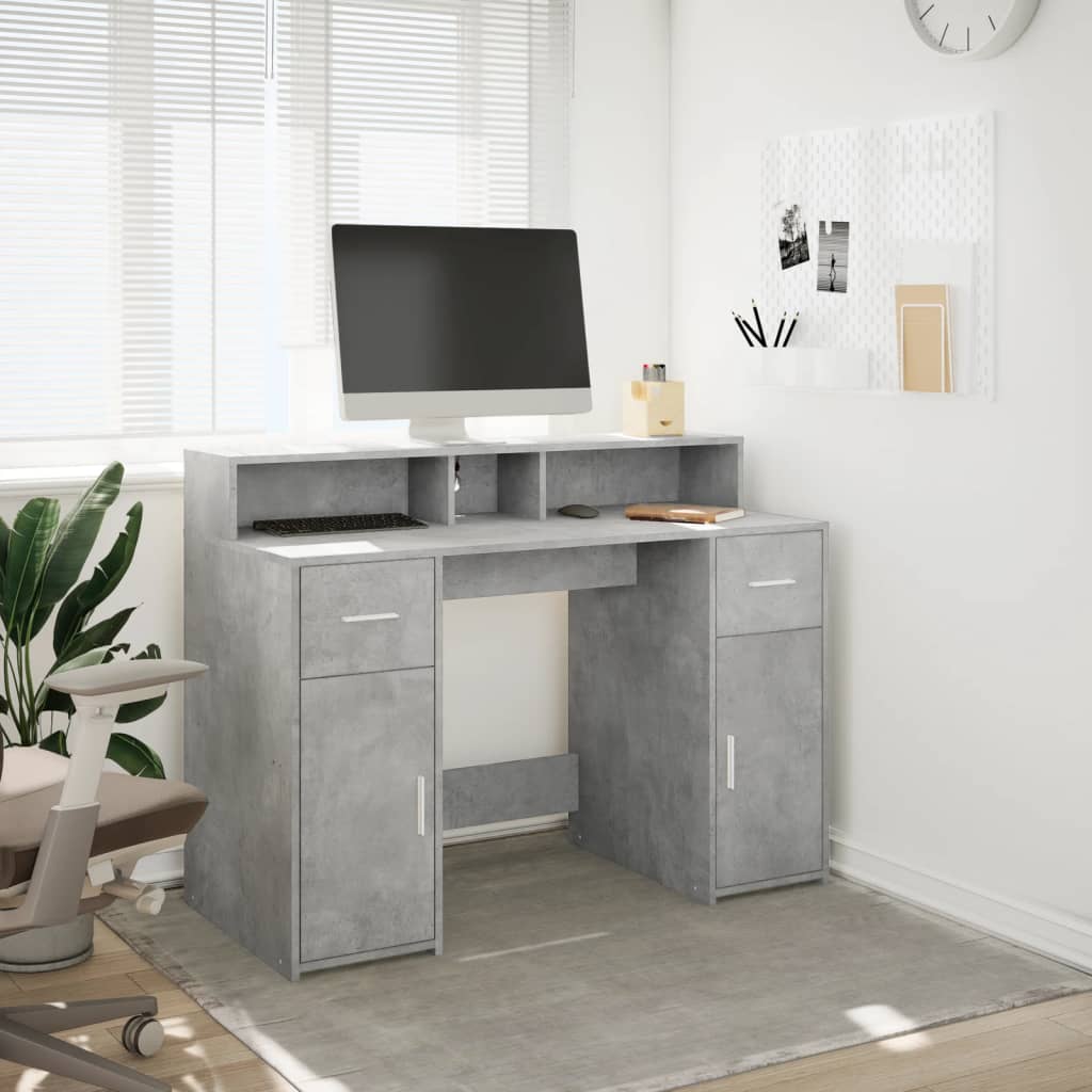 vidaXL Biurko z podświetleniem LED, betonowa szarość, 120x55x91 cm