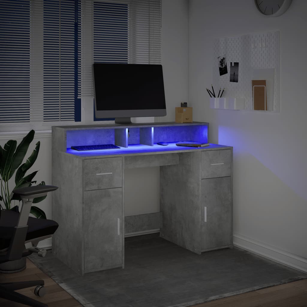 vidaXL Biurko z podświetleniem LED, betonowa szarość, 120x55x91 cm
