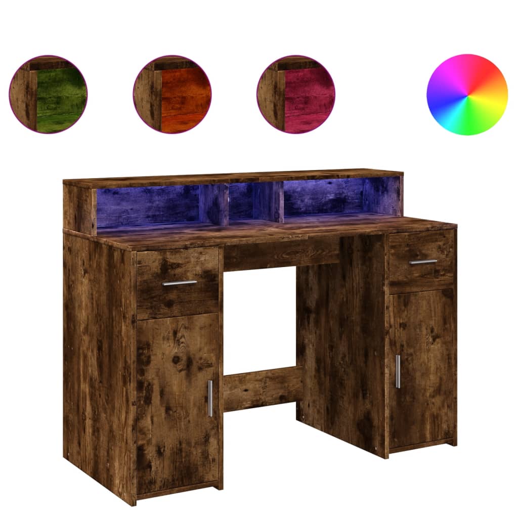 vidaXL Biurko z podświetleniem LED, przydymiony dąb, 120x55x91 cm