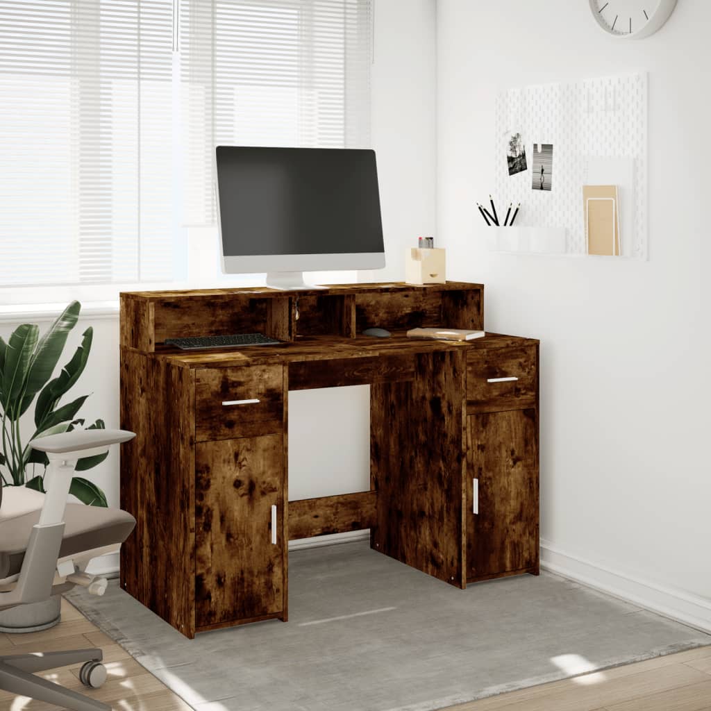 vidaXL Biurko z podświetleniem LED, przydymiony dąb, 120x55x91 cm