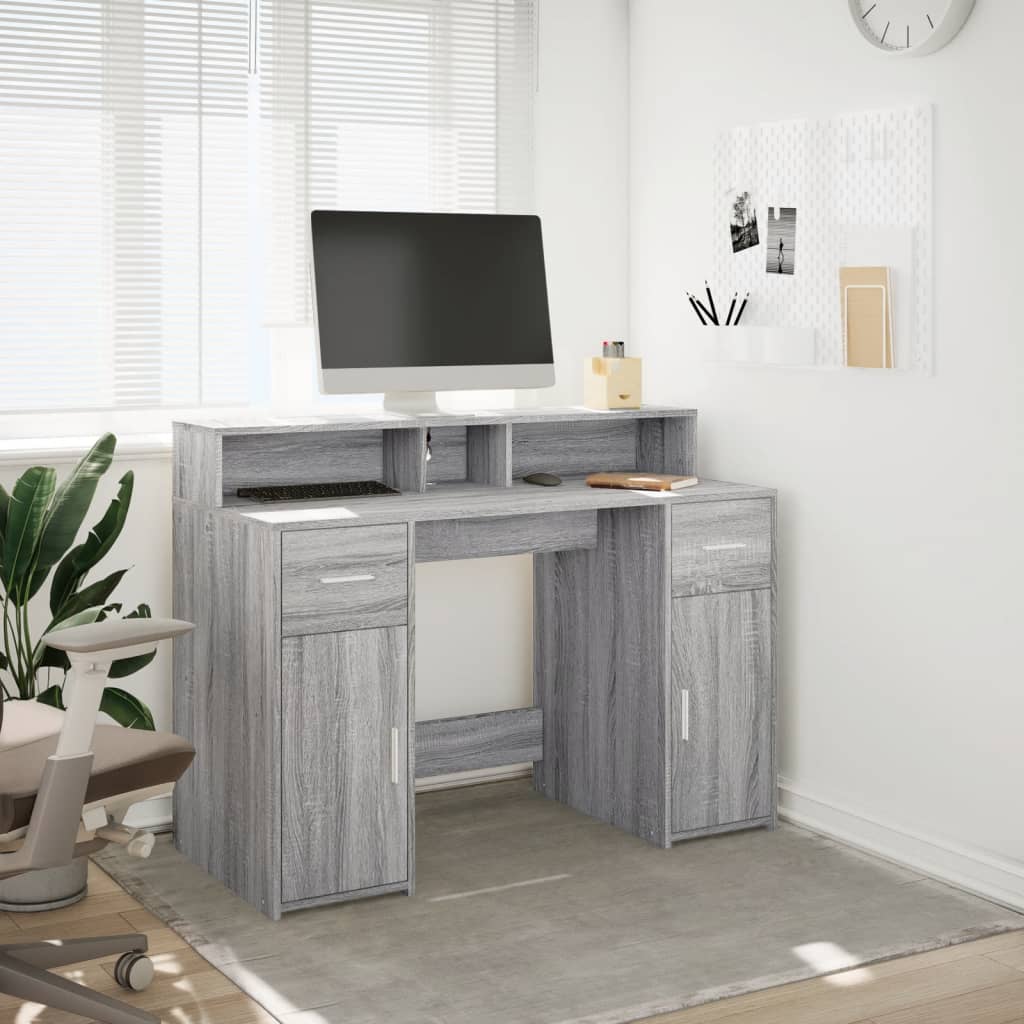 vidaXL Biurko z podświetleniem LED, szary dąb sonoma, 120x55x91 cm