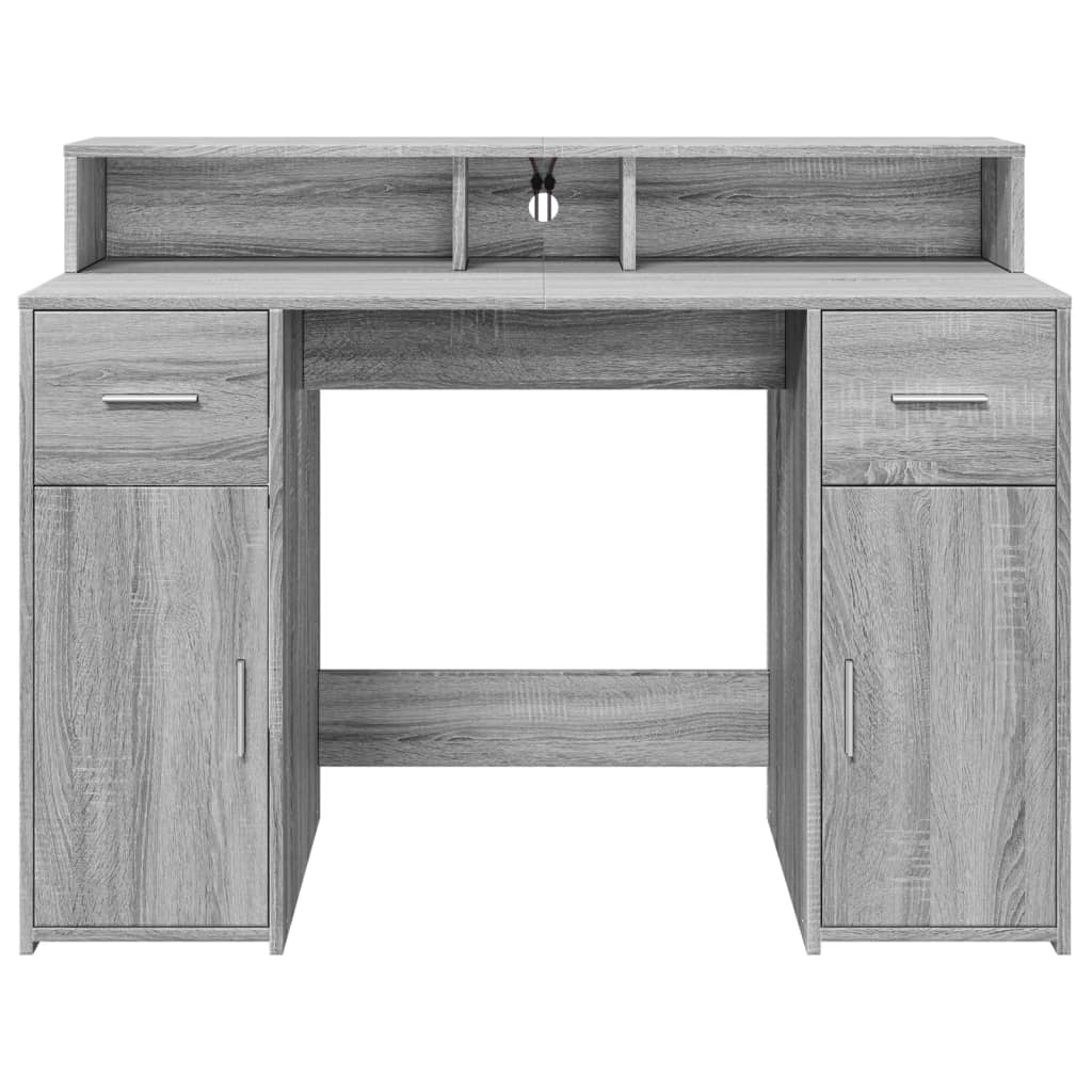 vidaXL Biurko z podświetleniem LED, szary dąb sonoma, 120x55x91 cm
