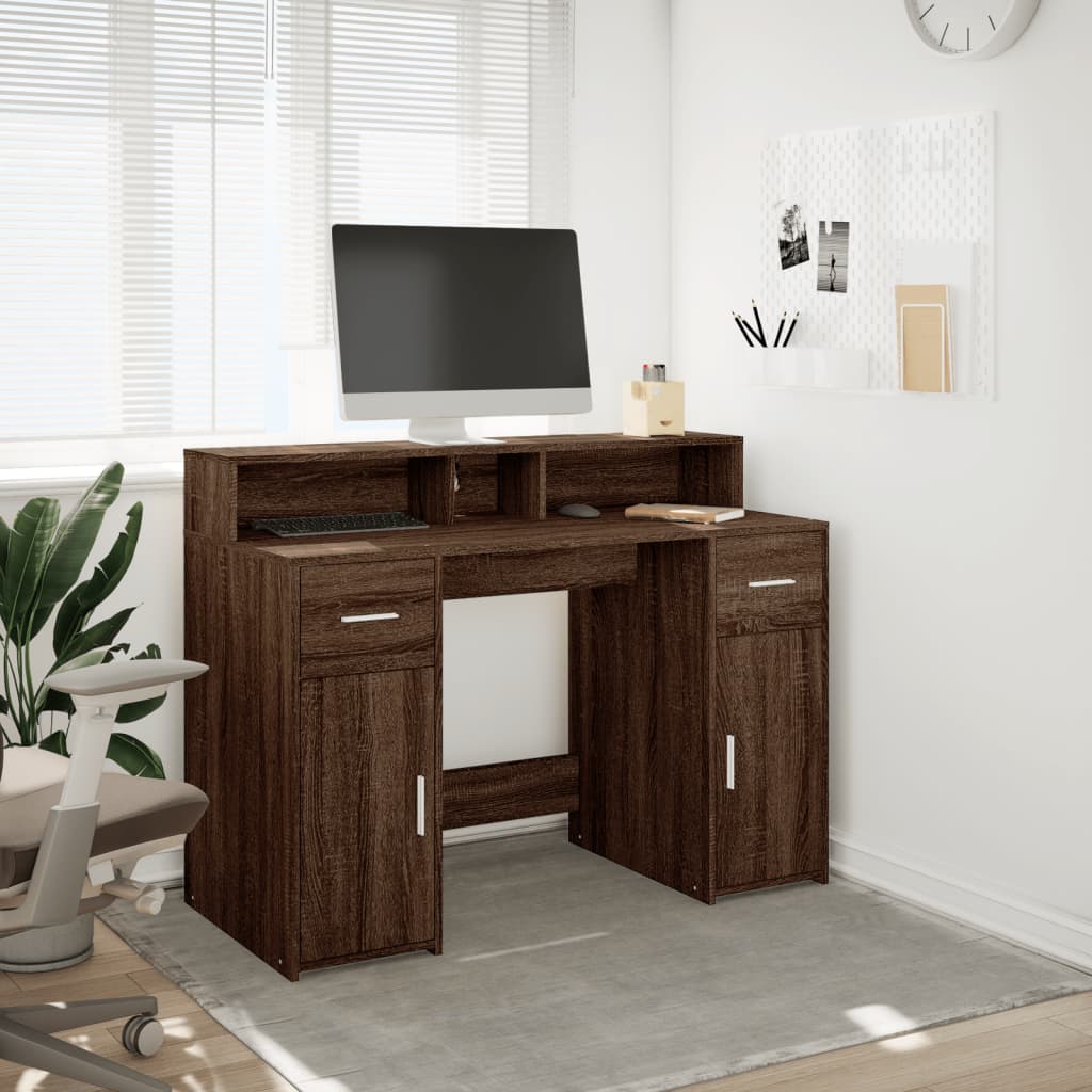 vidaXL Biurko z podświetleniem LED, brązowy dąb, 120x55x91 cm
