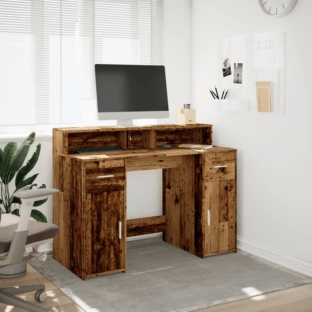 vidaXL Biurko z podświetleniem LED, stare drewno, 120x55x91 cm