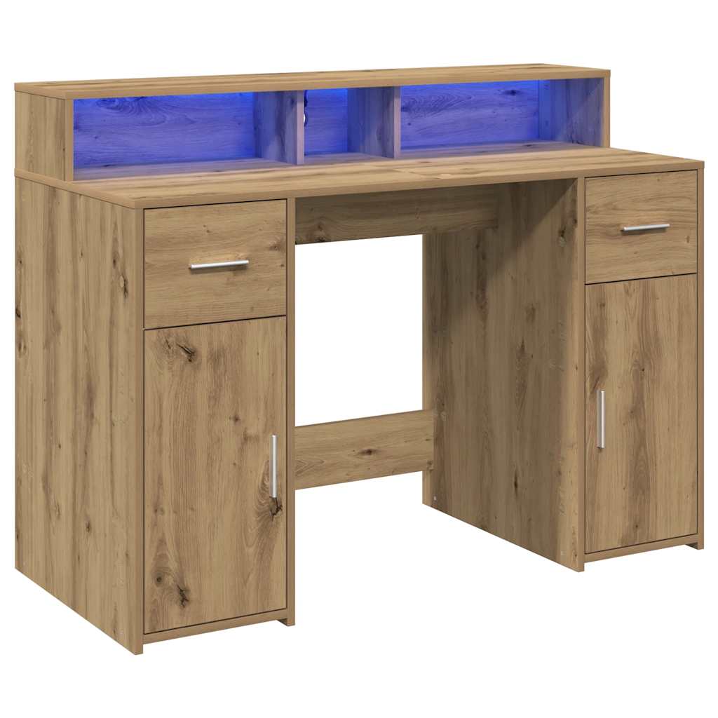 vidaXL Biurko z podświetleniem LED, dąb artisian, 120x55x91 cm