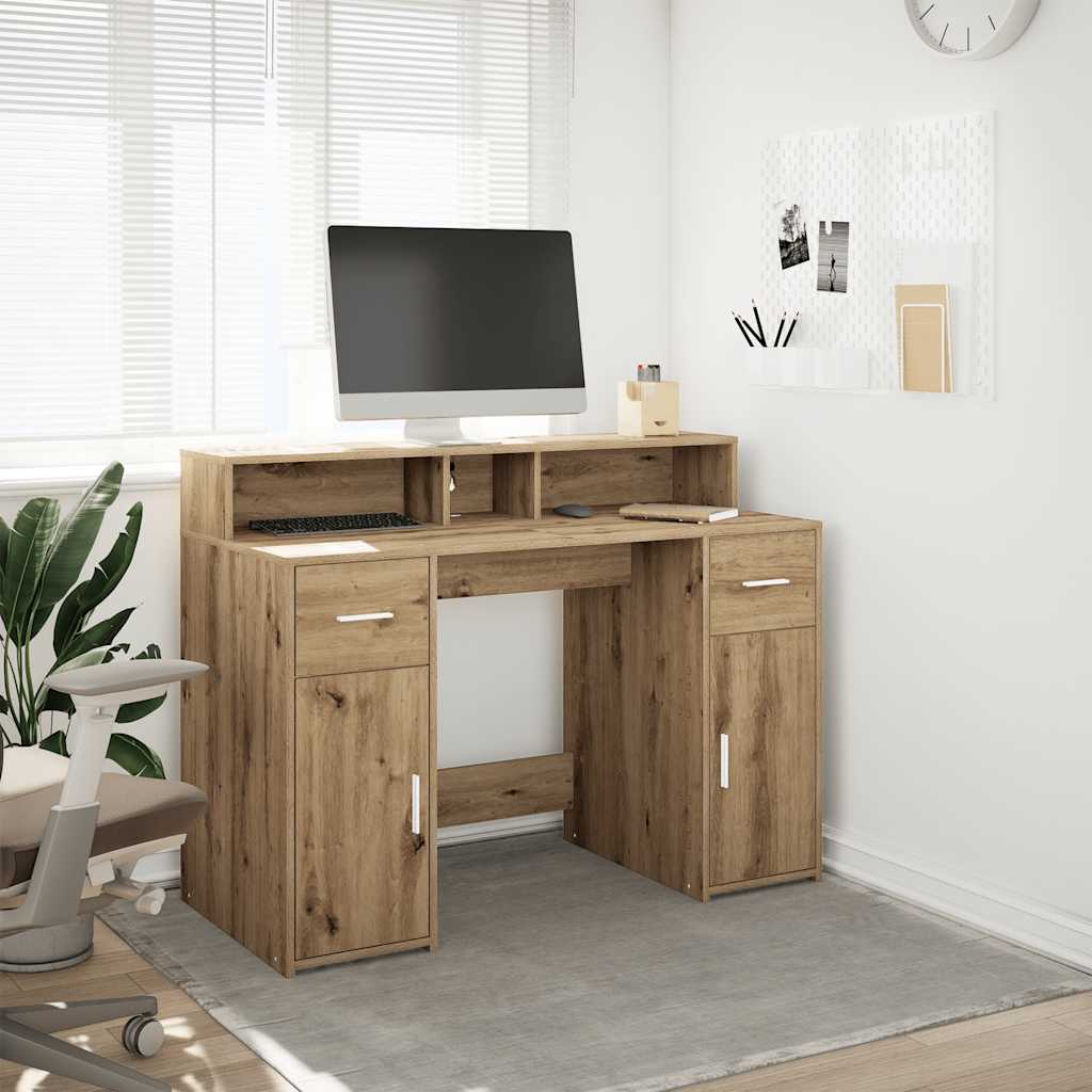 vidaXL Biurko z podświetleniem LED, dąb artisian, 120x55x91 cm