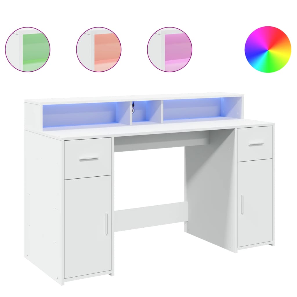 vidaXL Biurko z podświetleniem LED, białe, 140x55x91 cm