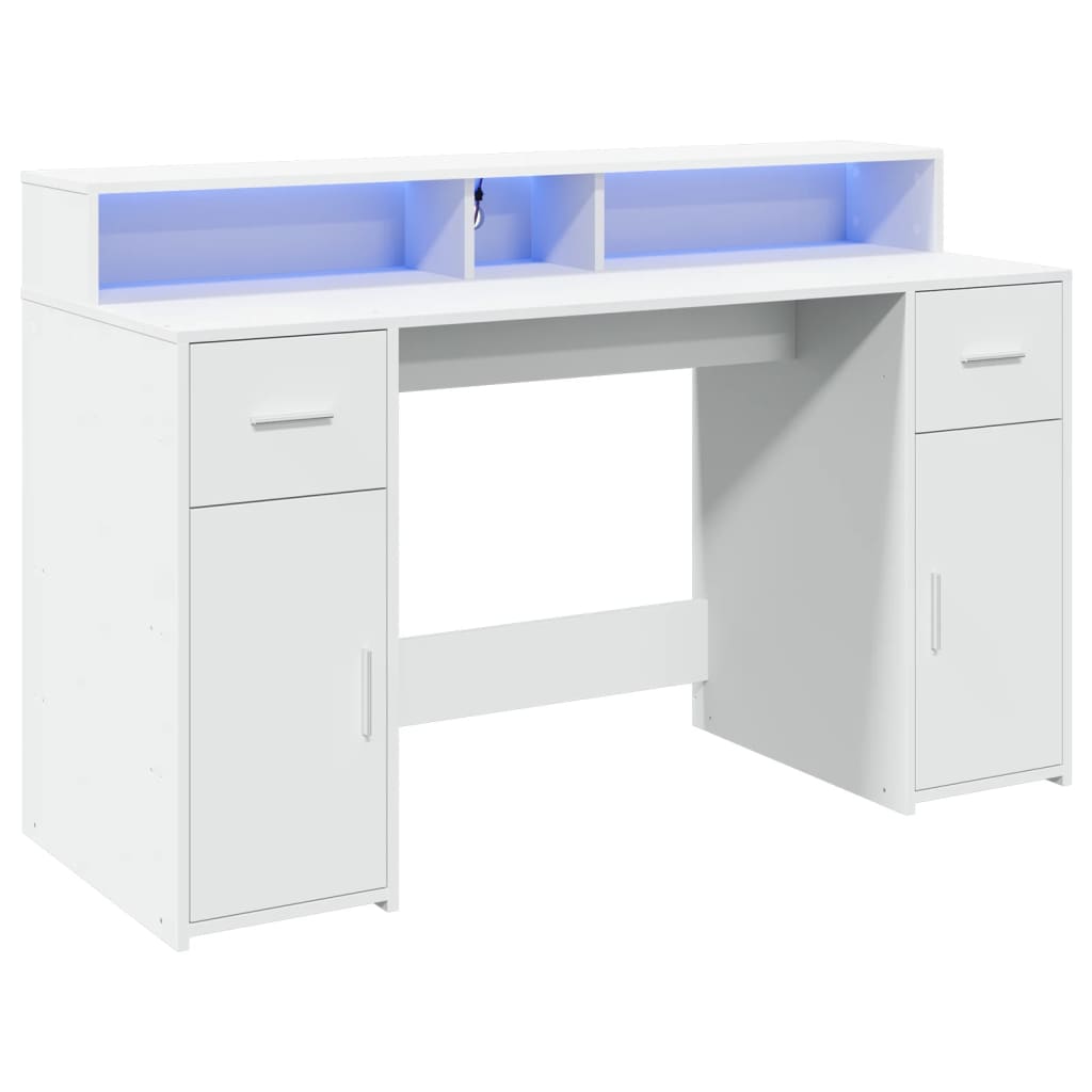 vidaXL Biurko z podświetleniem LED, białe, 140x55x91 cm
