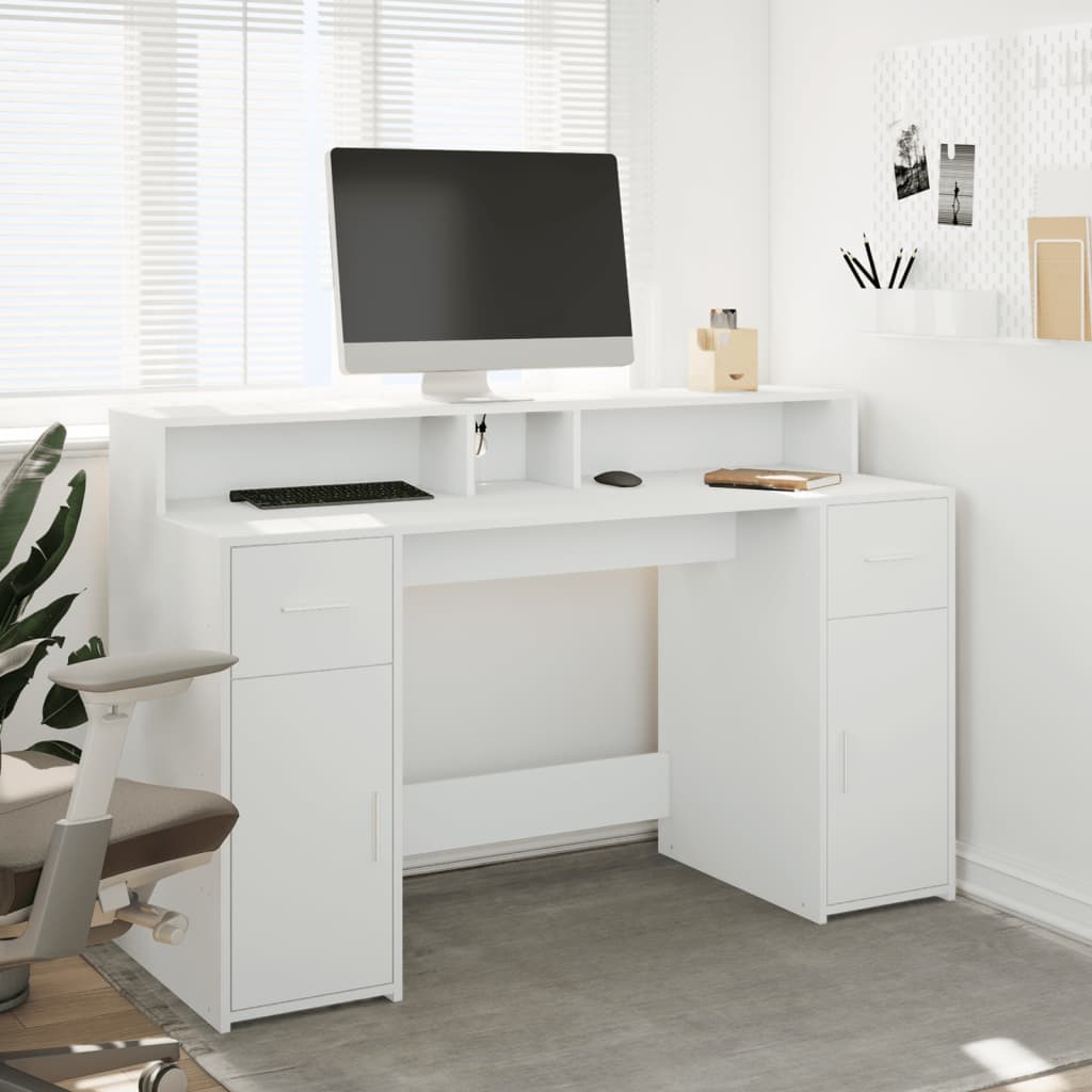 vidaXL Biurko z podświetleniem LED, białe, 140x55x91 cm