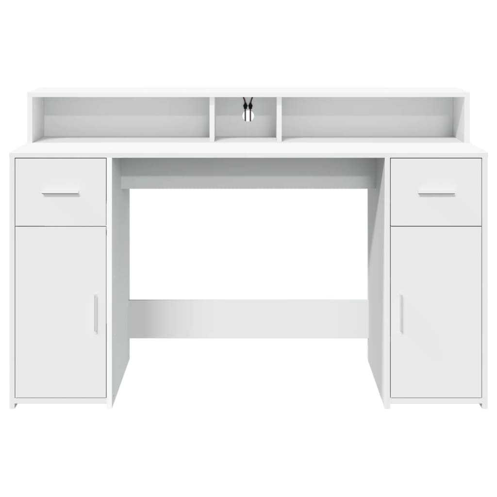 vidaXL Biurko z podświetleniem LED, białe, 140x55x91 cm