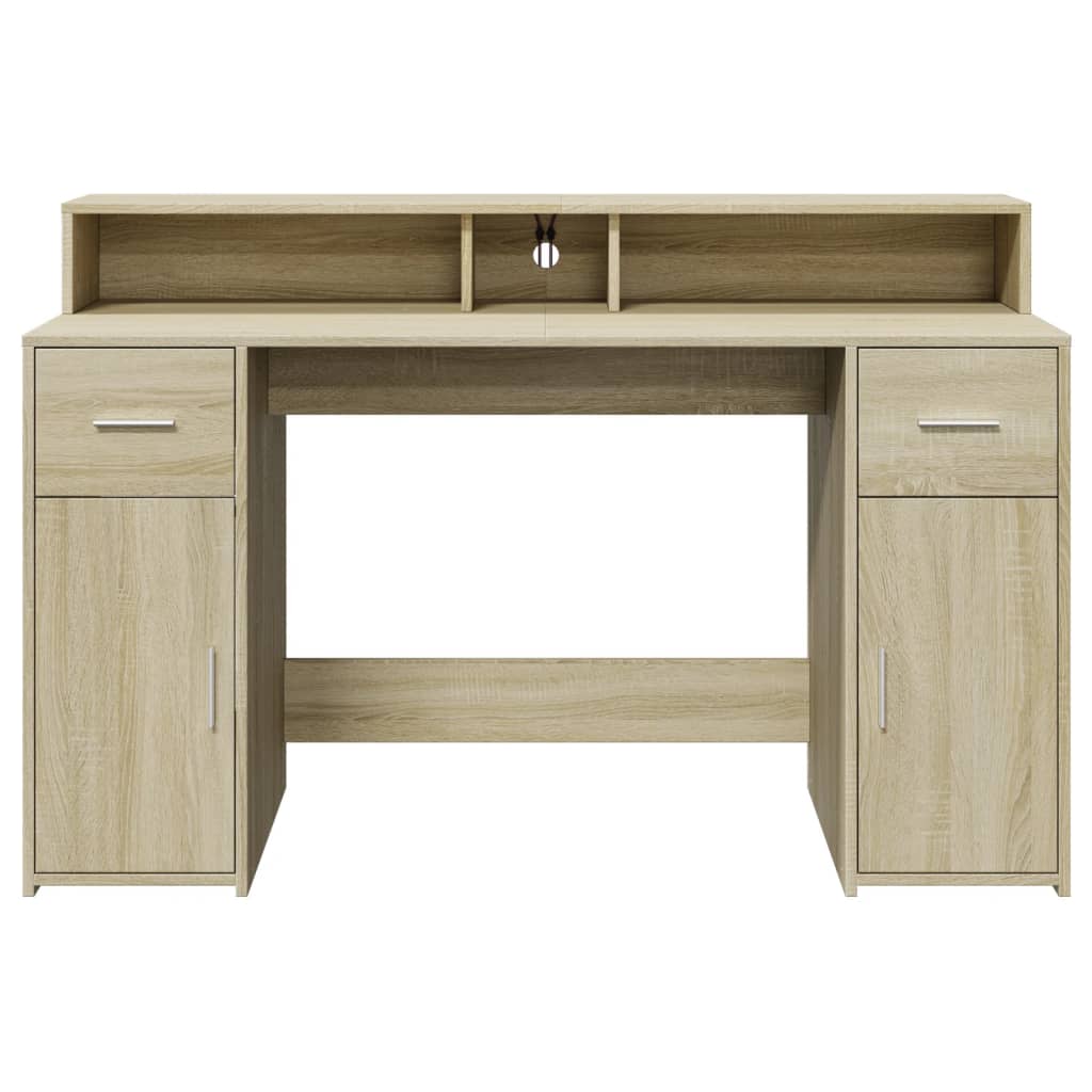 vidaXL Biurko z podświetleniem LED, dąb sonoma, 140x55x91 cm