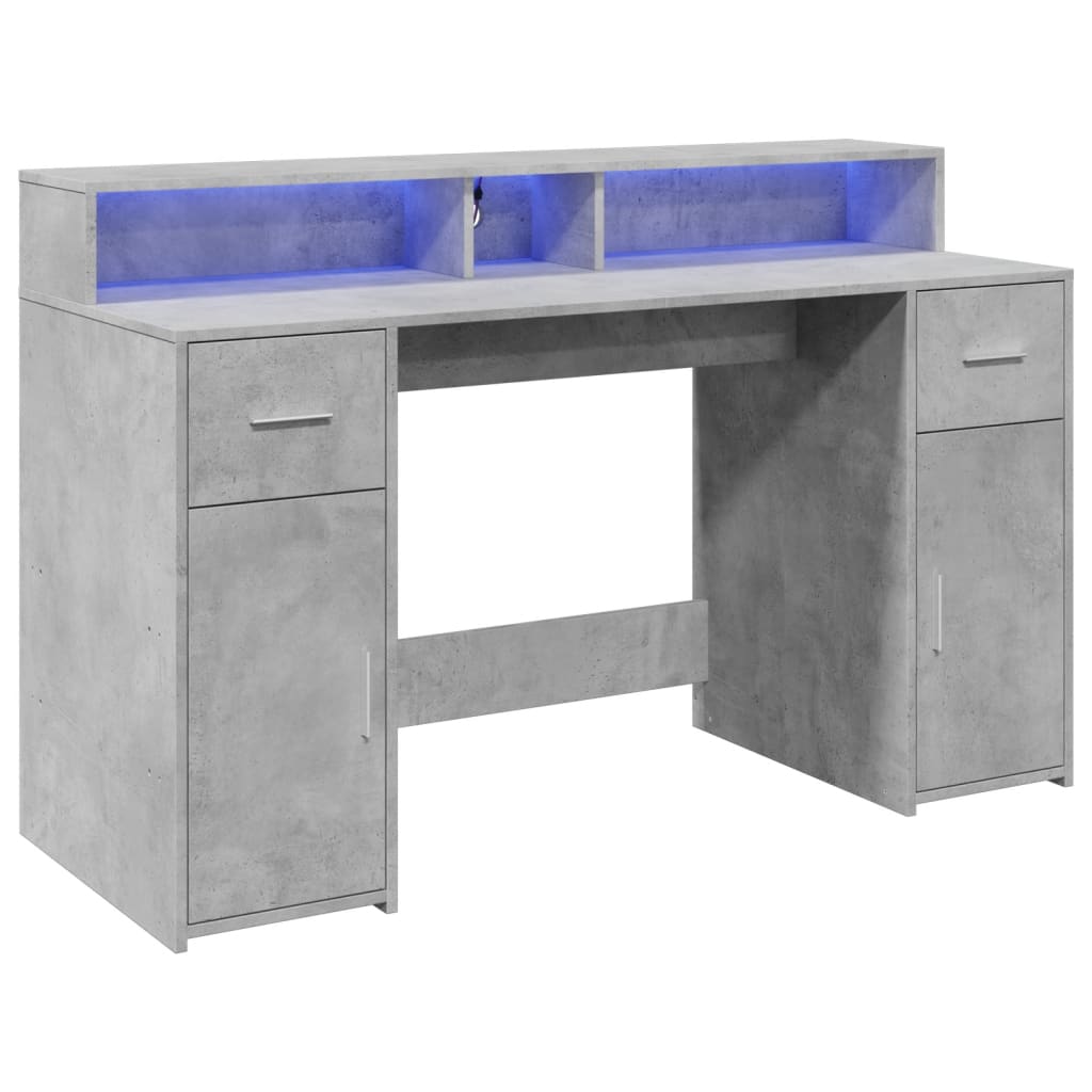 vidaXL Biurko z podświetleniem LED, betonowa szarość, 140x55x91 cm