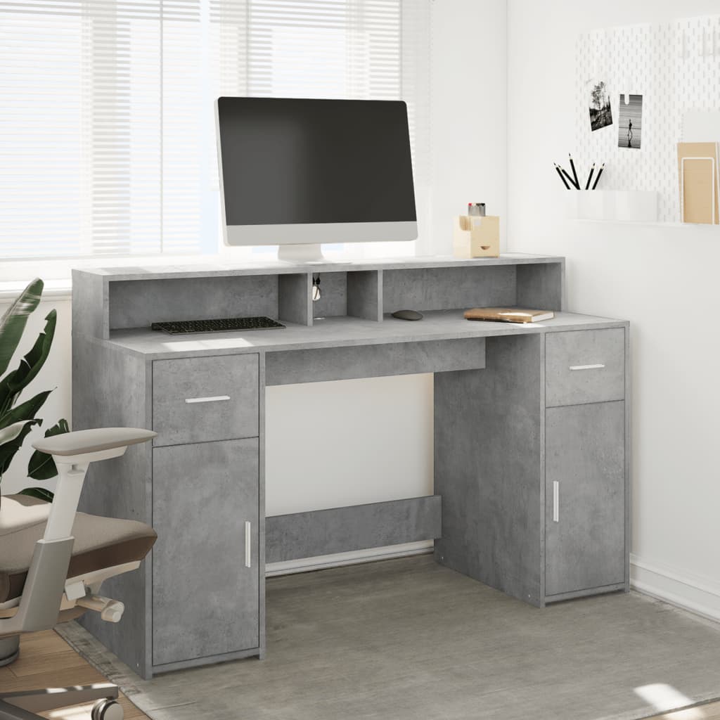 vidaXL Biurko z podświetleniem LED, betonowa szarość, 140x55x91 cm
