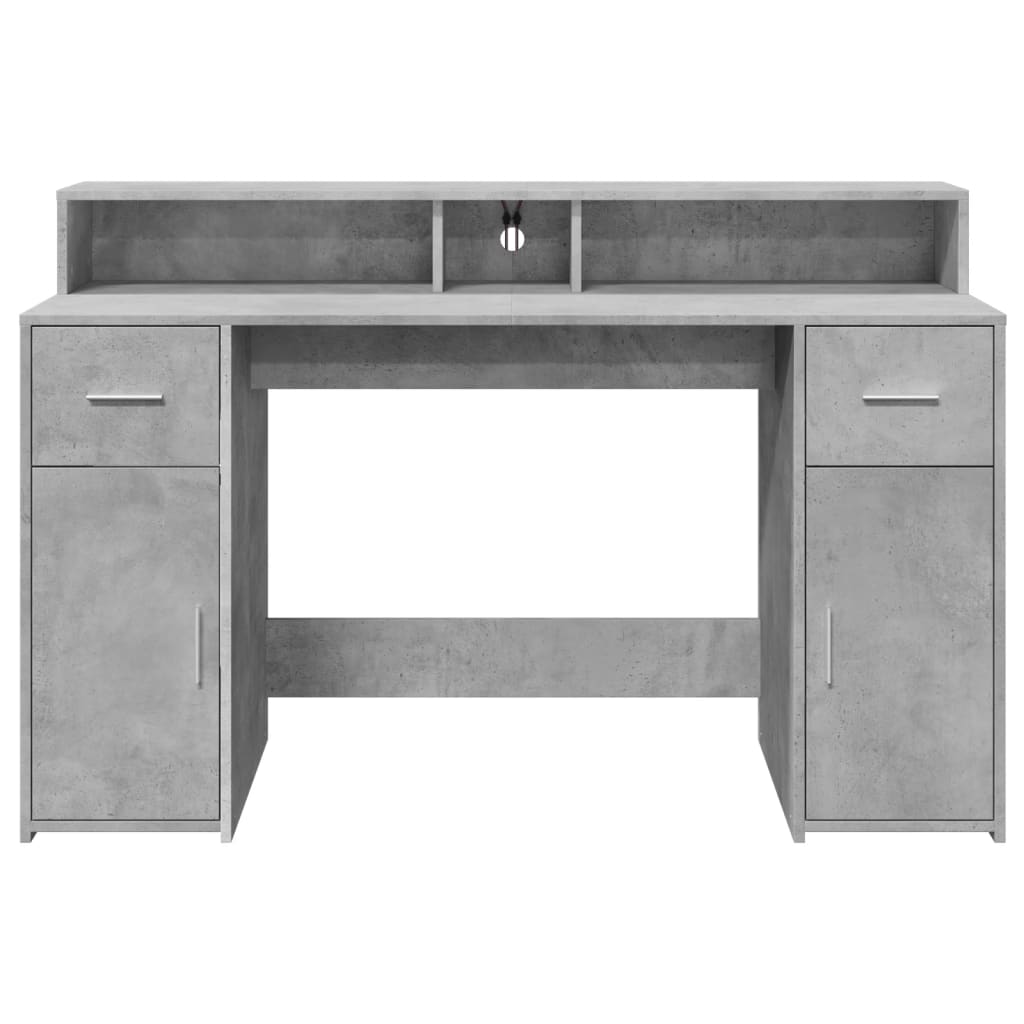 vidaXL Biurko z podświetleniem LED, betonowa szarość, 140x55x91 cm