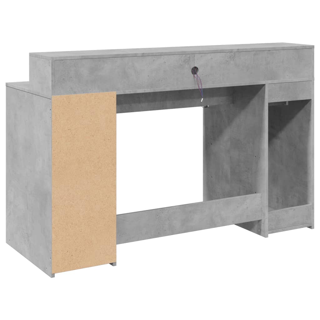 vidaXL Biurko z podświetleniem LED, betonowa szarość, 140x55x91 cm