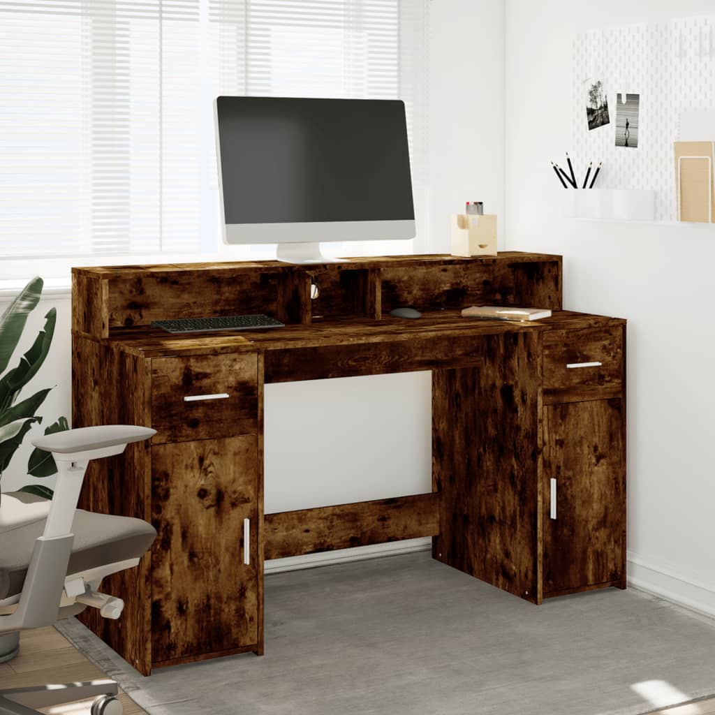 vidaXL Biurko z podświetleniem LED, przydymiony dąb, 140x55x91 cm