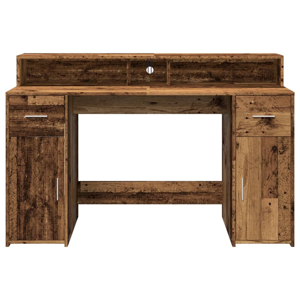 vidaXL Biurko z podświetleniem LED, stare drewno, 140x55x91 cm