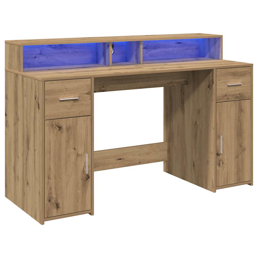 vidaXL Biurko z podświetleniem LED, dąb artisian, 140x55x91 cm