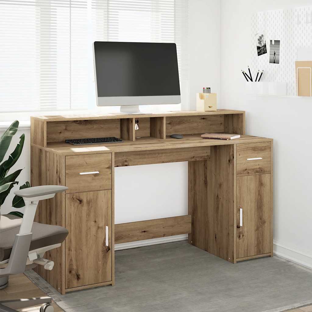 vidaXL Biurko z podświetleniem LED, dąb artisian, 140x55x91 cm