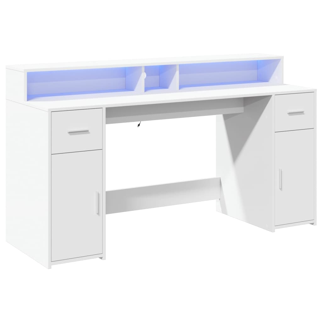 vidaXL Biurko z podświetleniem LED, białe, 160x55x91 cm