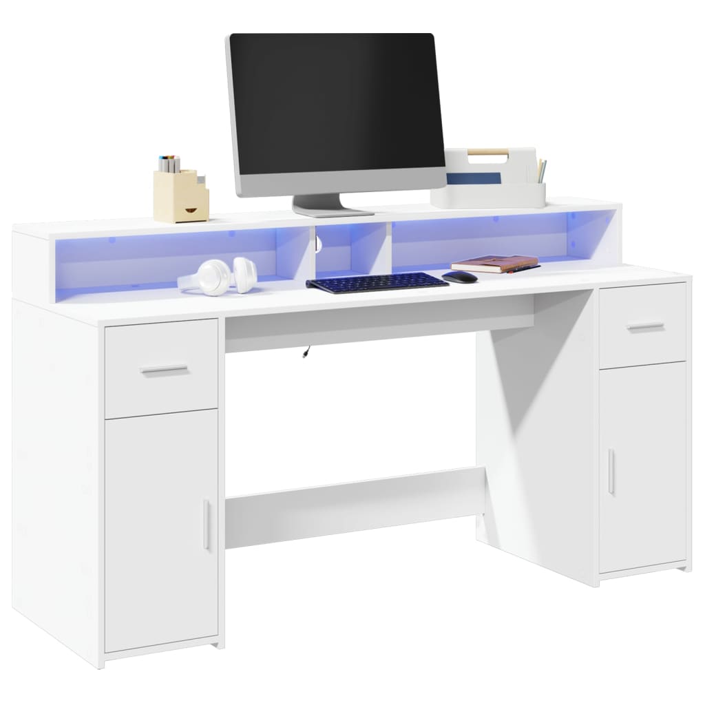 vidaXL Biurko z podświetleniem LED, białe, 160x55x91 cm