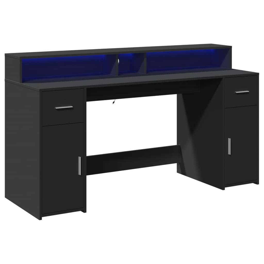 vidaXL Biurko z podświetleniem LED, czarne, 160x55x91 cm