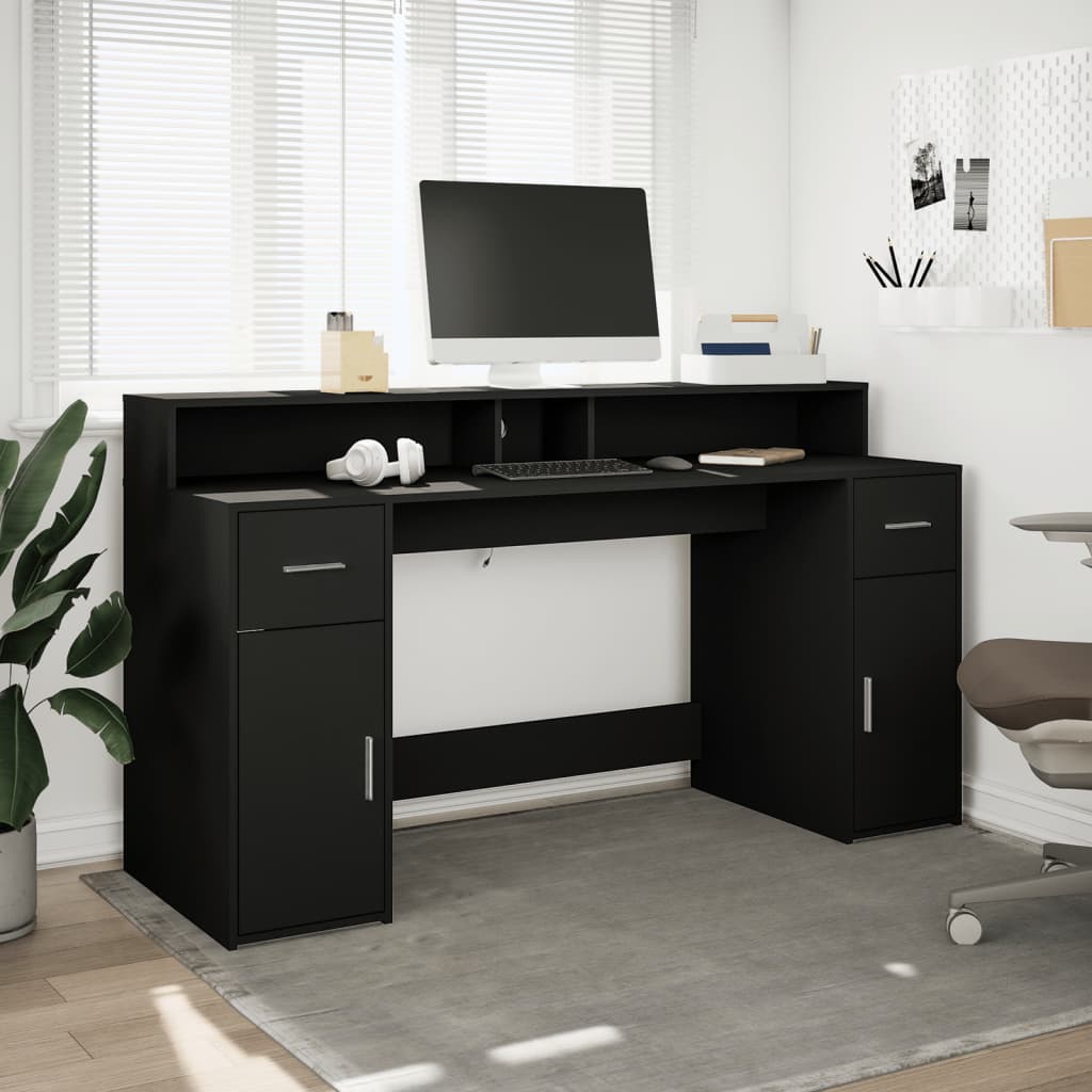 vidaXL Biurko z podświetleniem LED, czarne, 160x55x91 cm