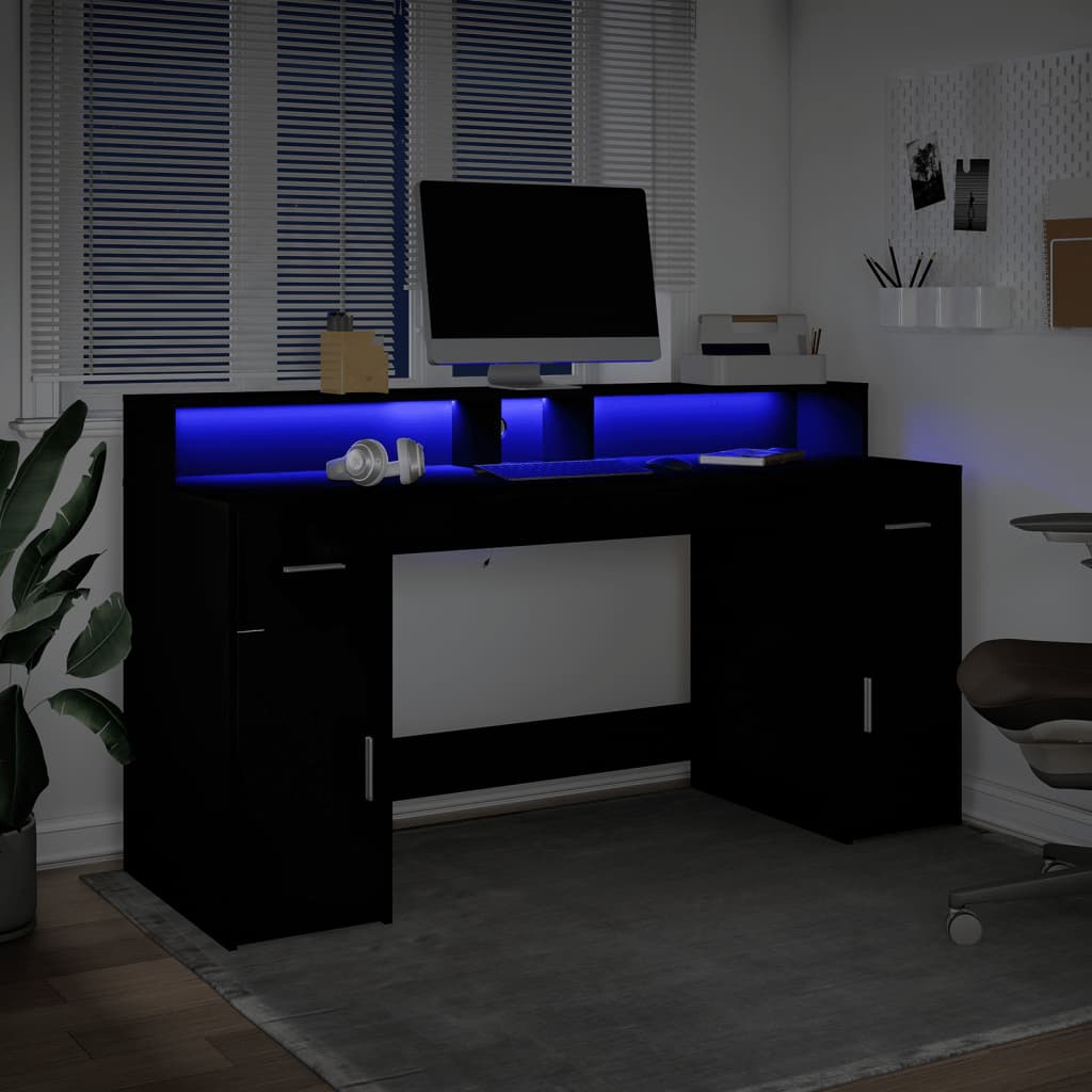 vidaXL Biurko z podświetleniem LED, czarne, 160x55x91 cm